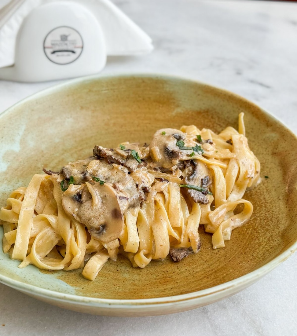 Creamy mushroom tagliatelle at Mazencito Pizzeria