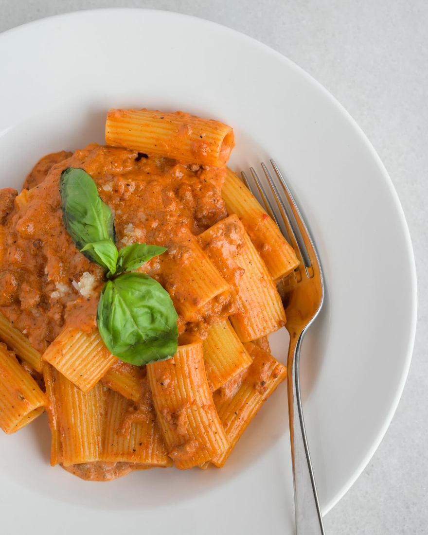 Rigatoni Bolognese with basil at Mazencito Pizzeria