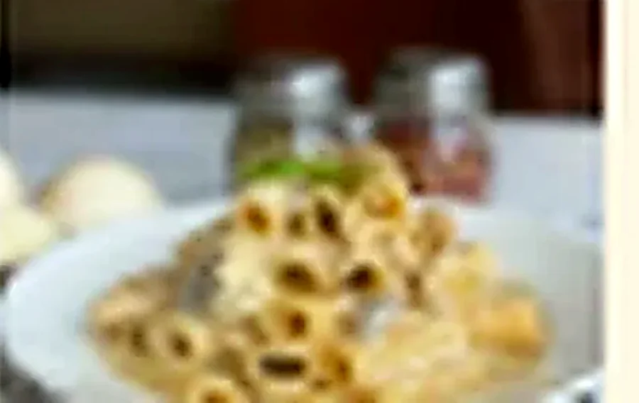 Rigatoni with chicken, mushrooms and caramelized onions