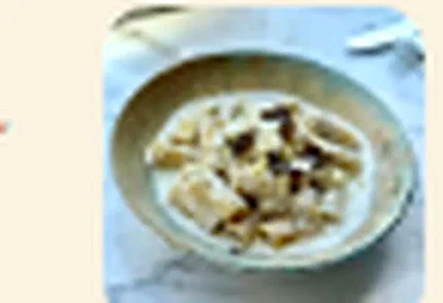 Rigatoni tossed in a creamy white truffle sauce